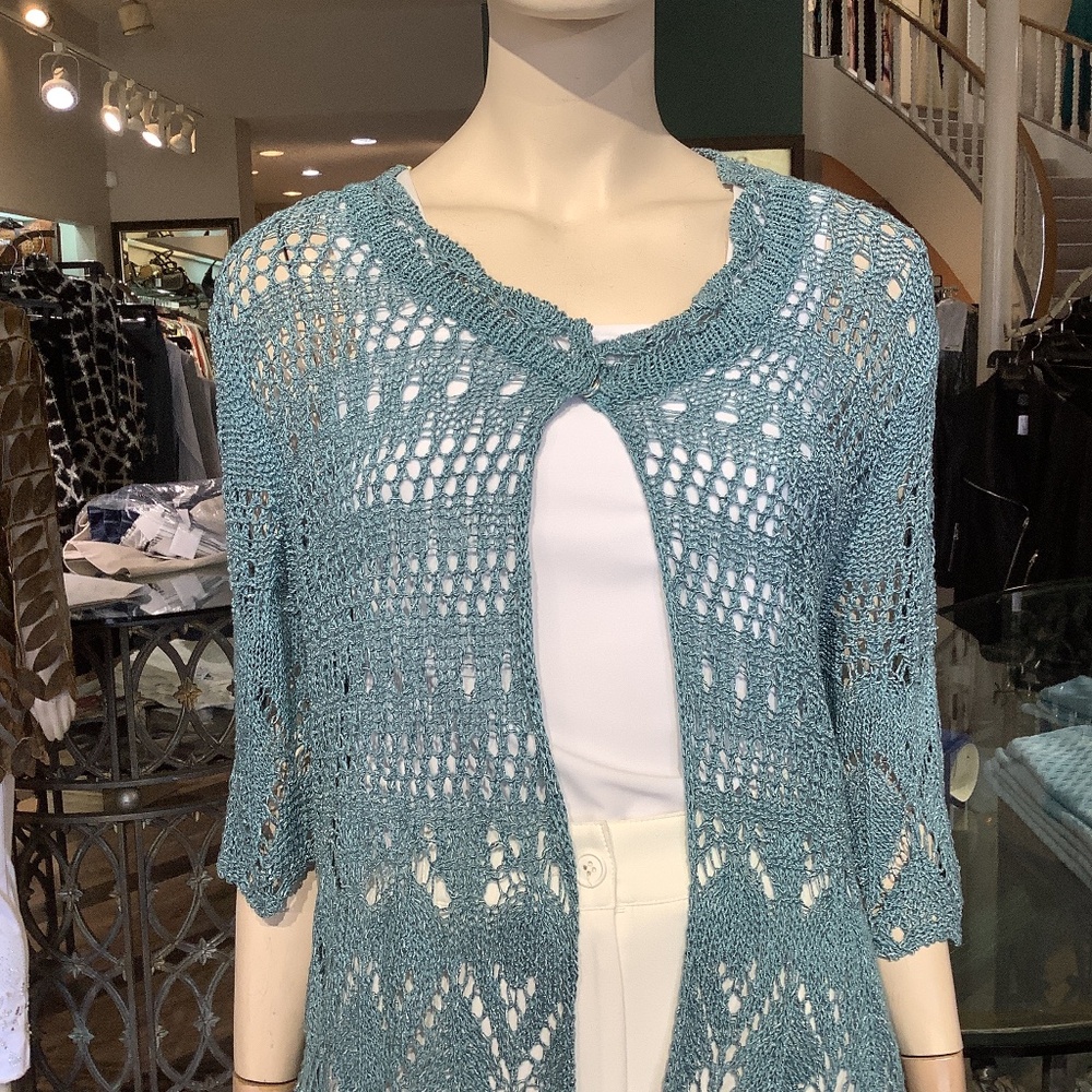 Elegant ocean blue crochet knit cardigan